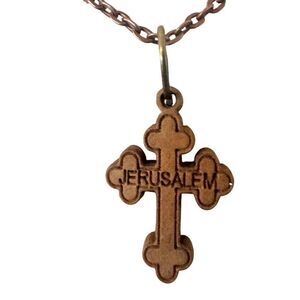 Jerusalem Wooden Cross Pendant Necklace